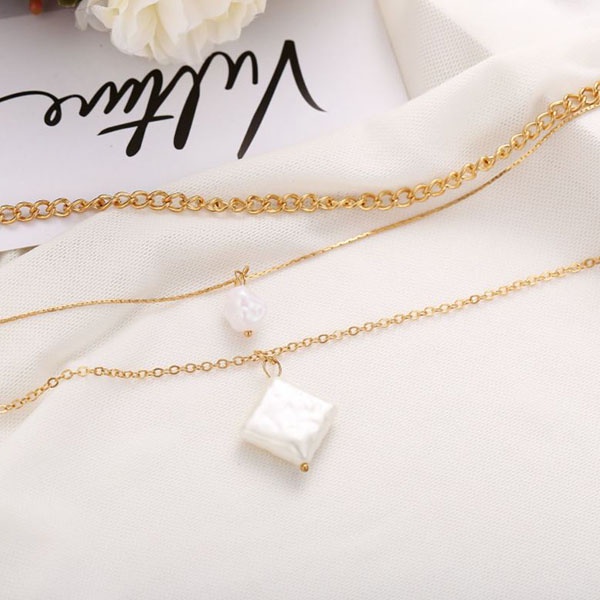 kalung multi layer simple pearl retro clavicle necklace jka227 (3F2)