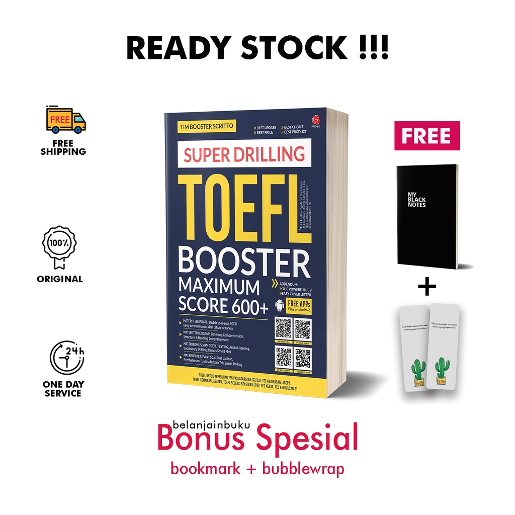 Download Buku tes TOEFL Booster Maximum Score 600+ Super Drilling Paket
Soal-soal Latihan Terlengkap dan Terupdate