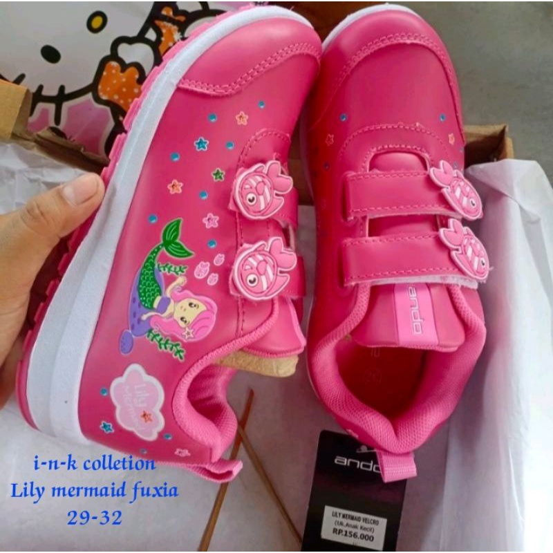 sepatu anak perempuan cantik Ando original lili mermaid lili plower PAUD TK SD