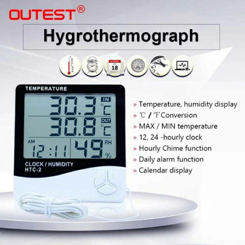 Digital LCD wall clock HTC termometer jam meja digital clock humidity meter HTC1