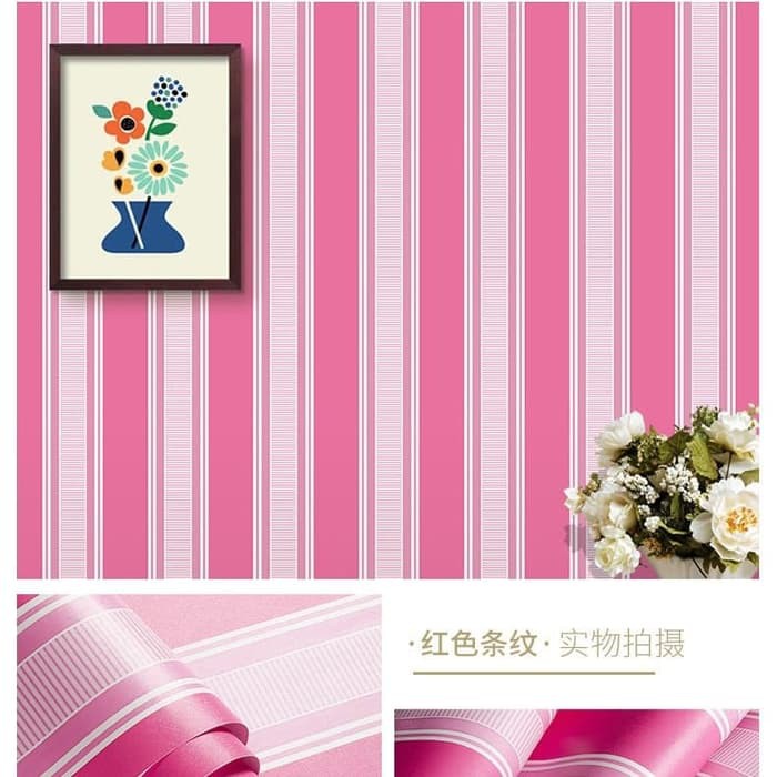 Jual Wallpaper Dinding Kamar Tidur Pink Putih Garis Salur Walpaper Stiker Dekorasi Rumah Ruang Tamu Dapur Indonesia Shopee Indonesia