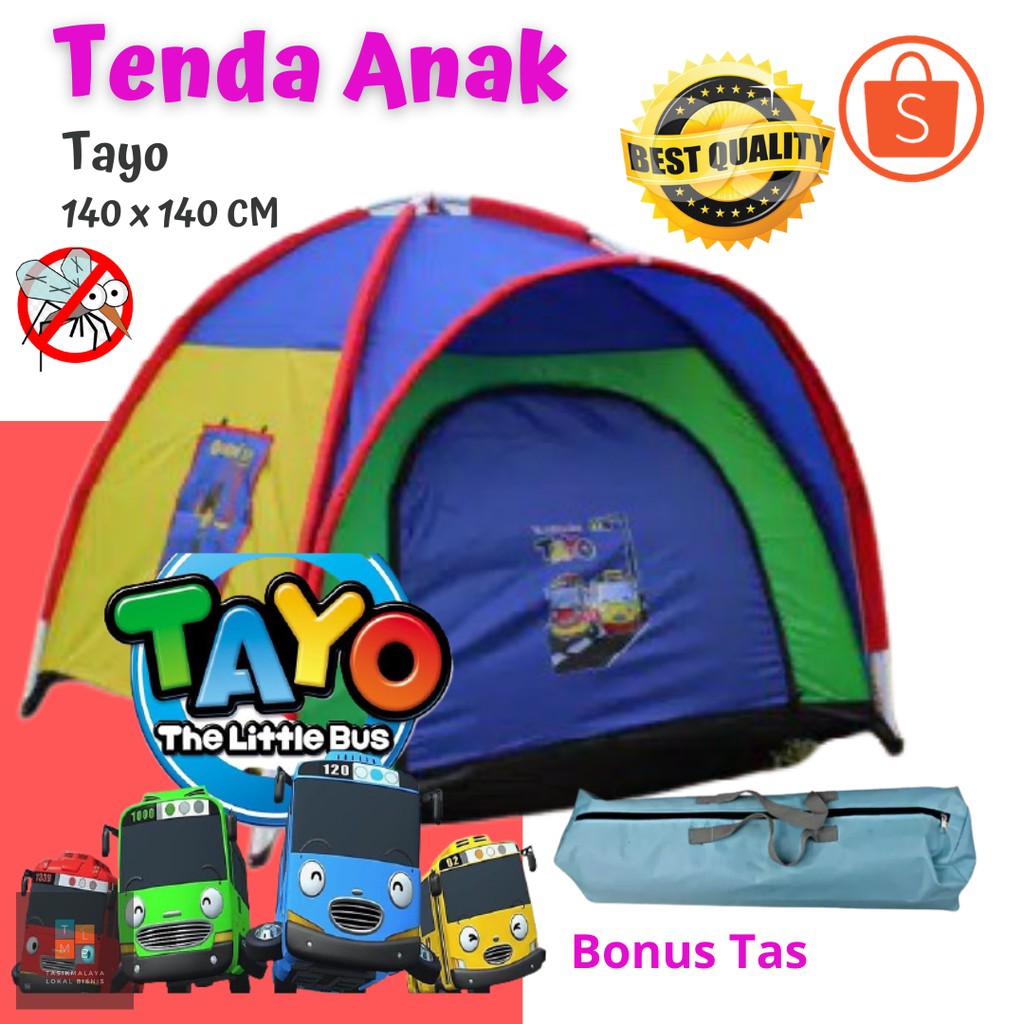 Tenda Anak Karakter Tayo Ukuran 140 x 140 cm - Tenda Anak Camping - Tenda Anak Murah Parasut