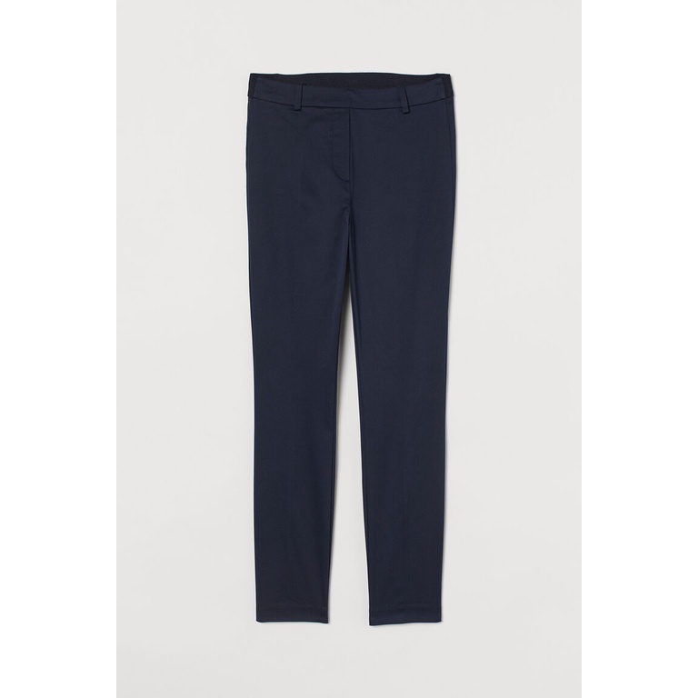 H&amp;M Celana Wanita Super Stretch Ankle-Length Pinggang Karet Navy Khaki Green Original Trousers Slacks