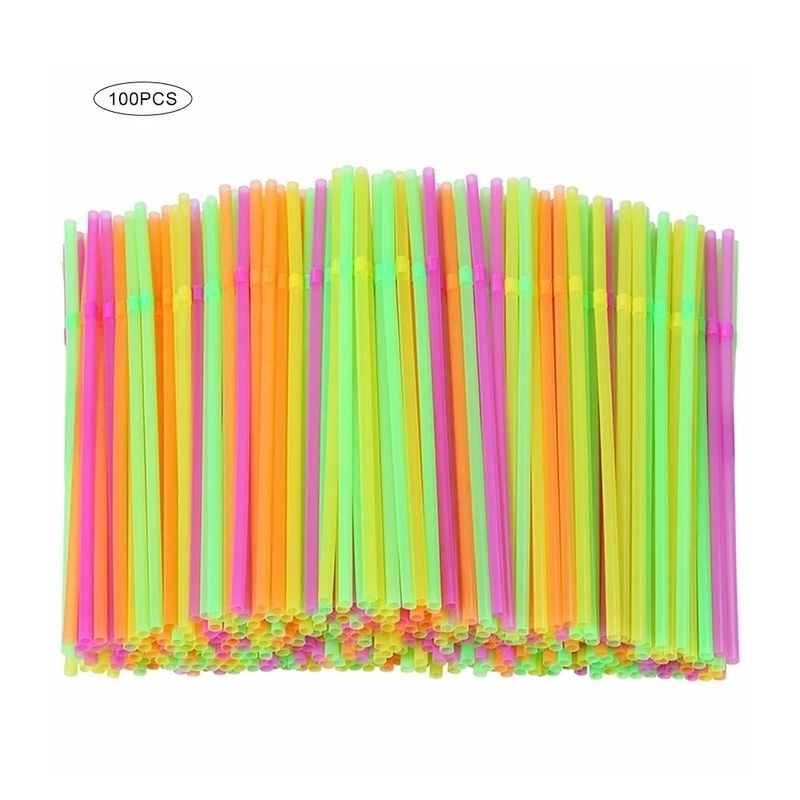 Hot Sale/100Pcs Sedotan Plastik Neon Dapat Dilipat/Sedotan Minum Sekali Pakai Dapat Ditekuk/Dekorasi Pernikahan Perlengkapan Pesta Warna Campur