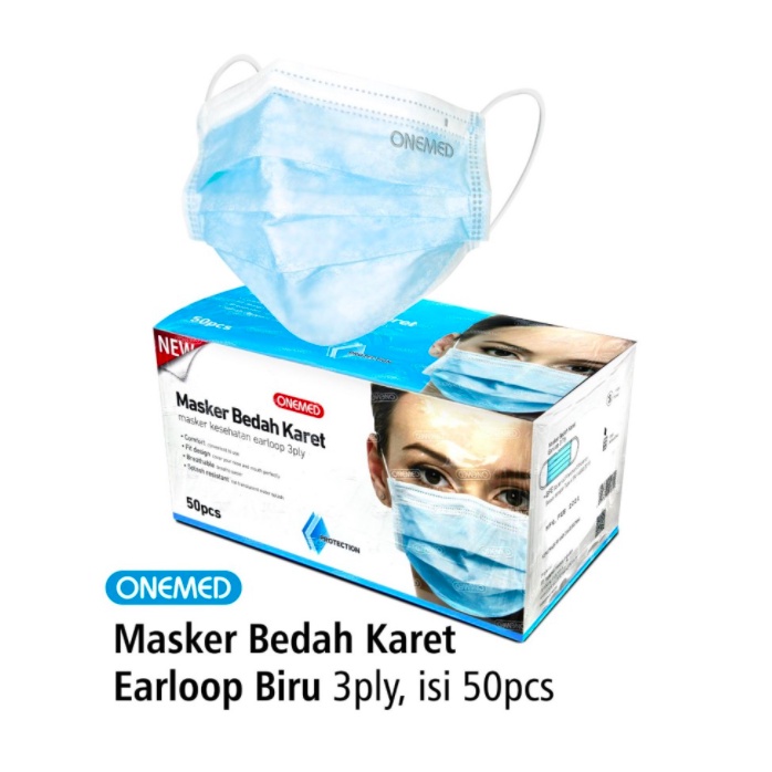 Masker Karet Medis Biru OneMed Box 50pcs Masker Medis Biru