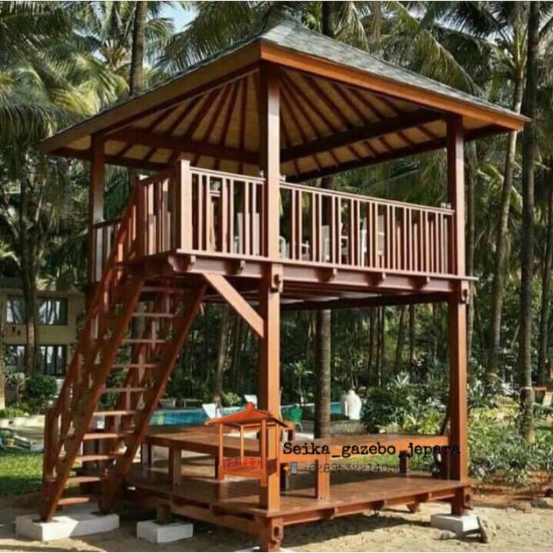 gazebo kayu glugu tingkat 3x3