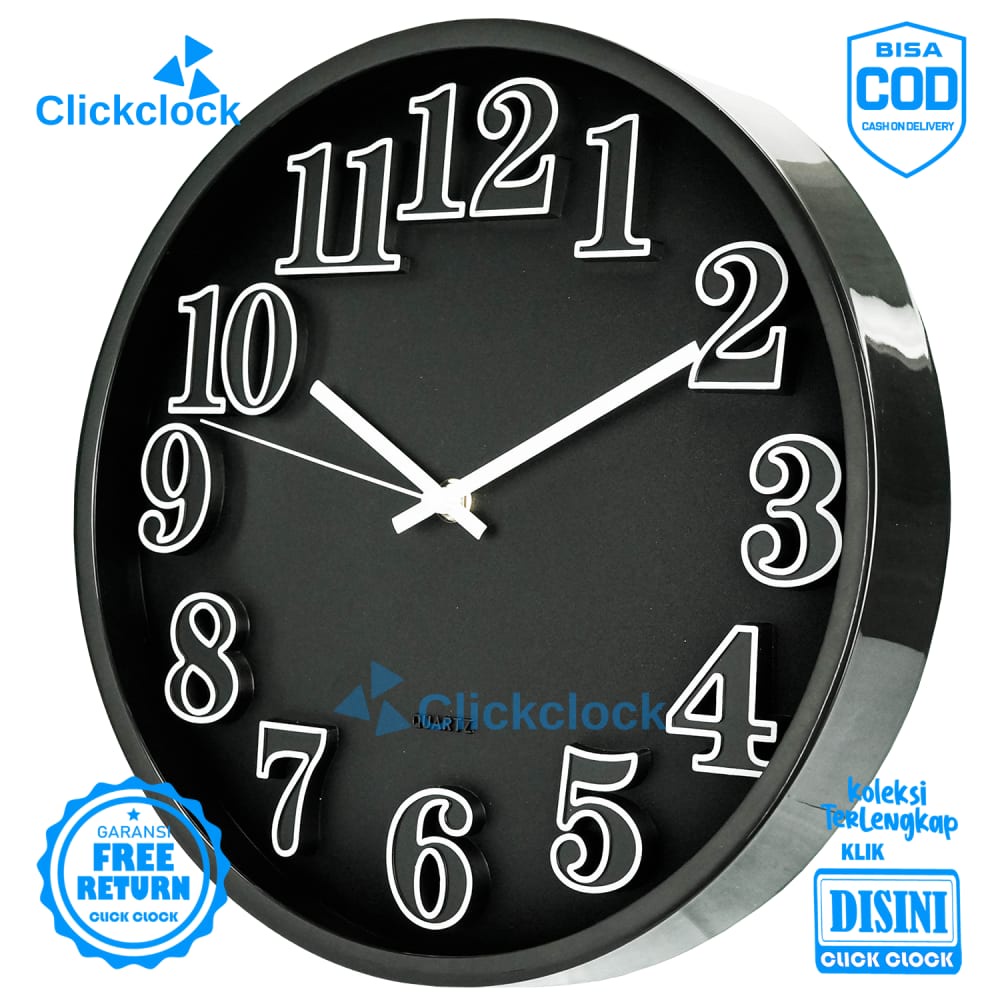 Jam Dinding Analog Minimalis Hitam Platinum PT-10772 Besar Hiasan Kamar Unik