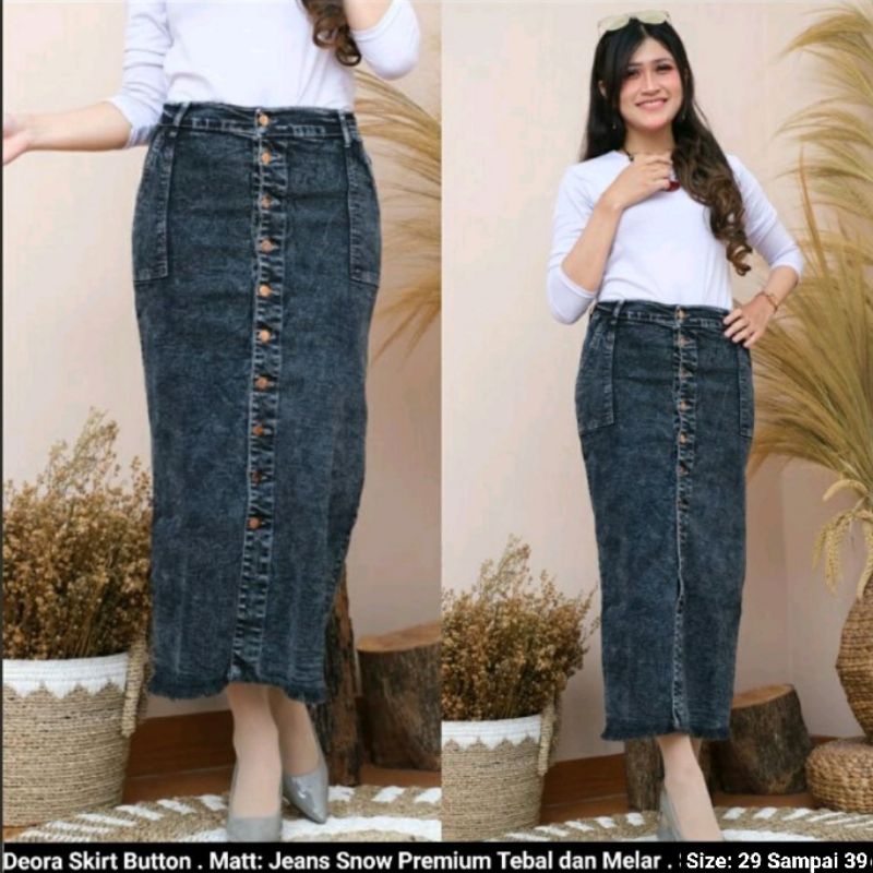 Deora Skirt Jeans Stretch . Rok Jeans Panjang . Rok Jeans Snow  Panjang