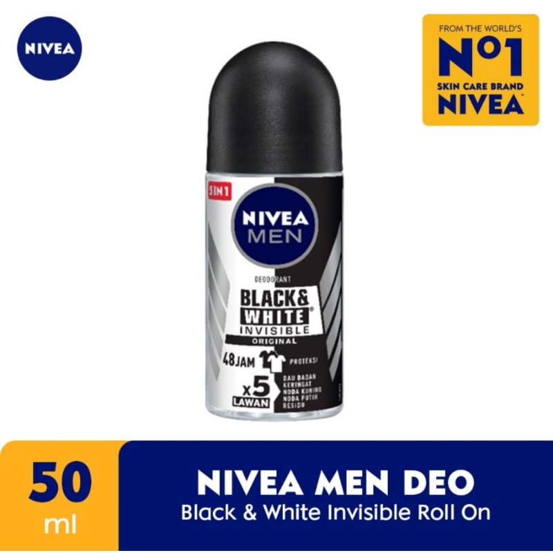 NIVEA MEN DEODORAN ROLL ON BLACK WHITE INVISIBLE 50ML