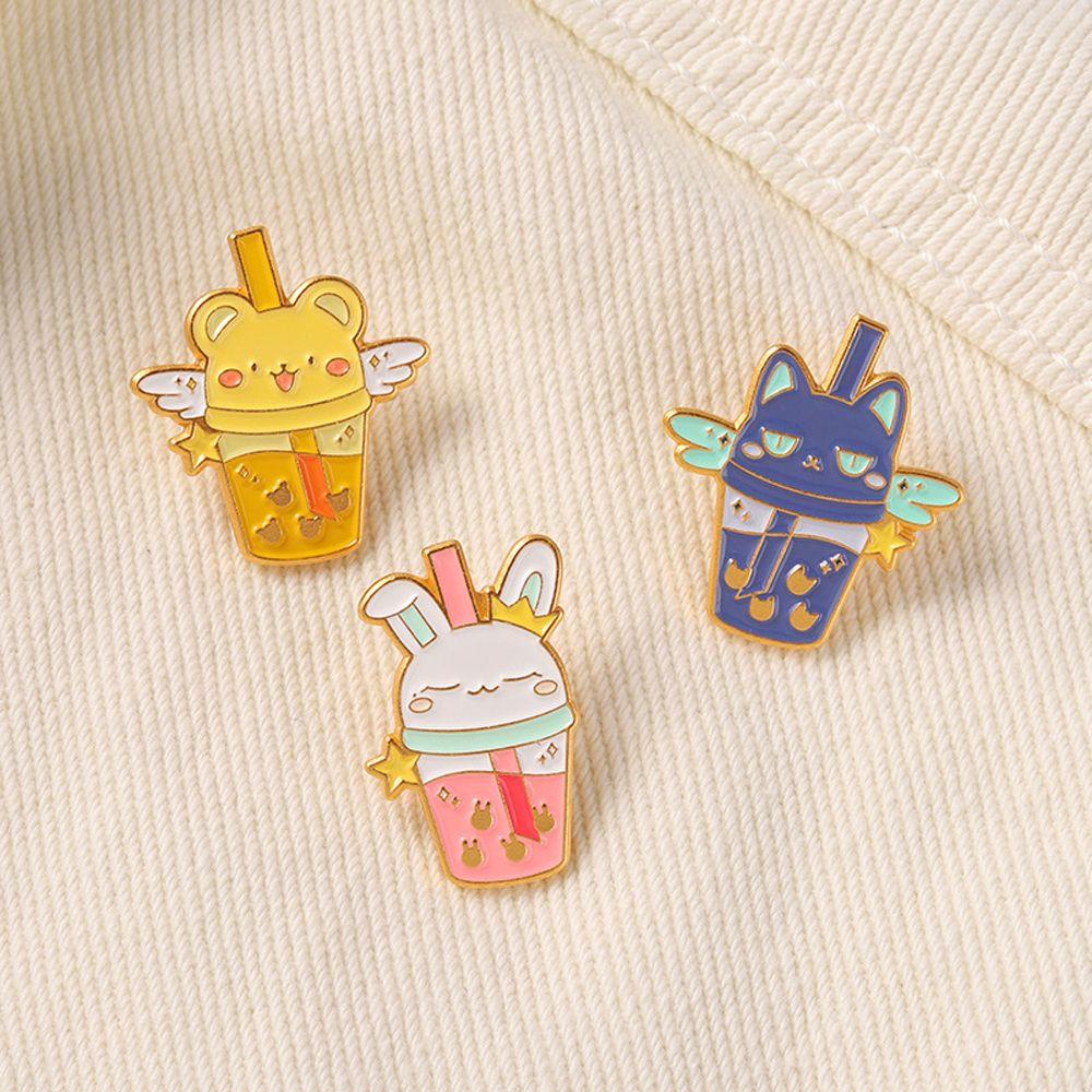 Lanfy Kerah Pin Aksesoris Perhiasan Jaket Pin Kucing Lucu Kartu Captor Sakura Susu Cangkir Teh Anime Lencana