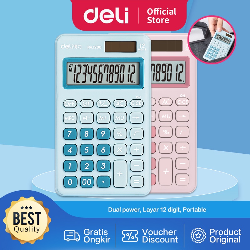 Deli Desktop Calculator / Kalkulator Meja Mini Portable Dual Power Lucu 1200