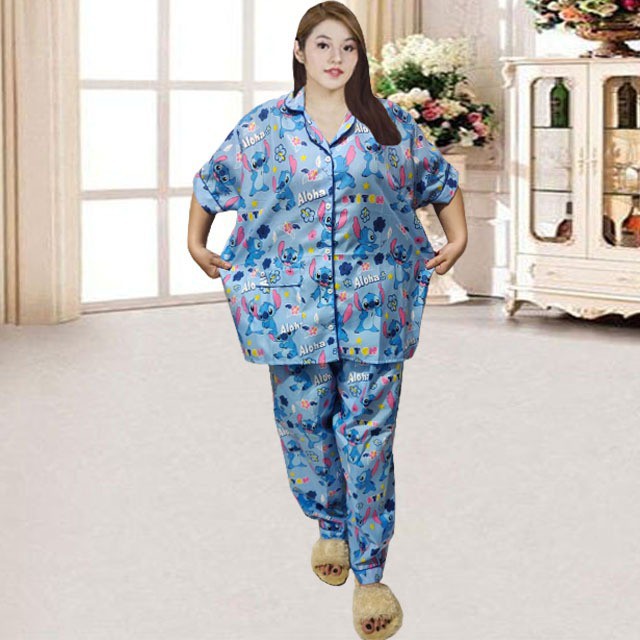 PIYAMA CP JUMBO SIZE XXL/KARAKTER/PIYAMA CPJUMBO STARMOON/BAJU TIDUR-ST ALOHA BIRU