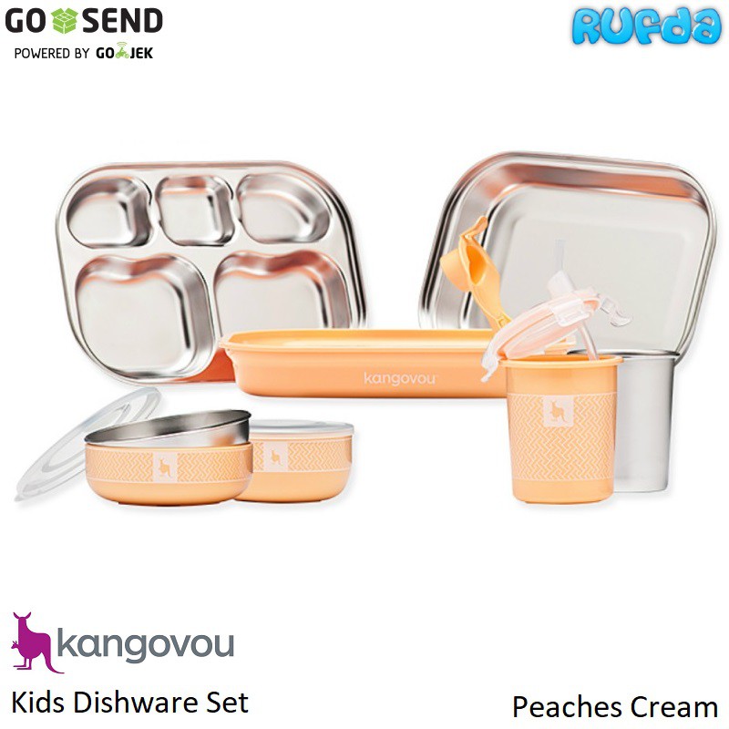 Kangovou Kids Dishware Set Peaches Cream Stainless