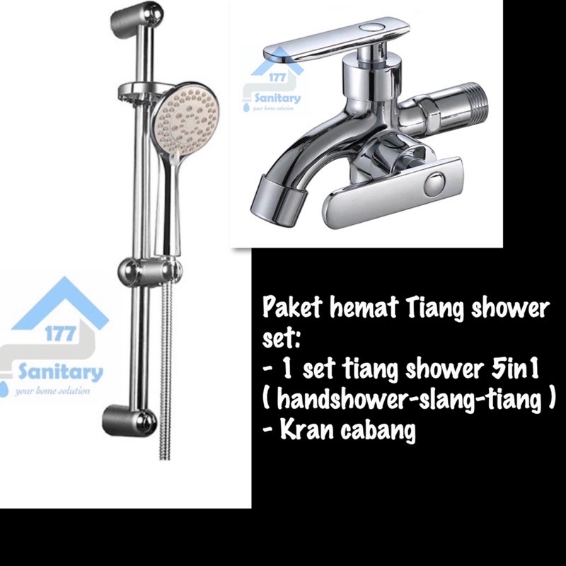 Paket Tiang Shower Murah 1066 &amp; Kran Cabang DB- paket Hemat Mumer shower mandi semprotan spray