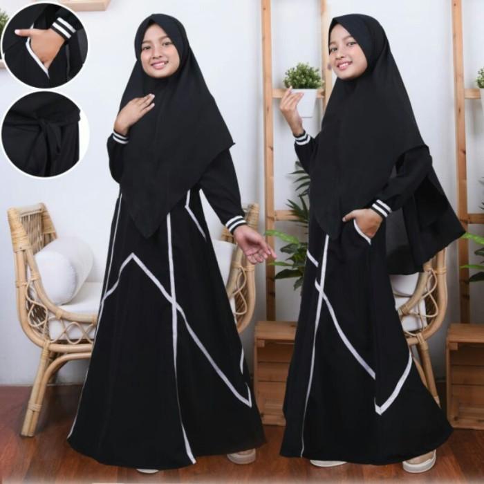 Yc488 Gamis Syar I Anak Perempuan Warna Hitam Usia 8-12 Tahun