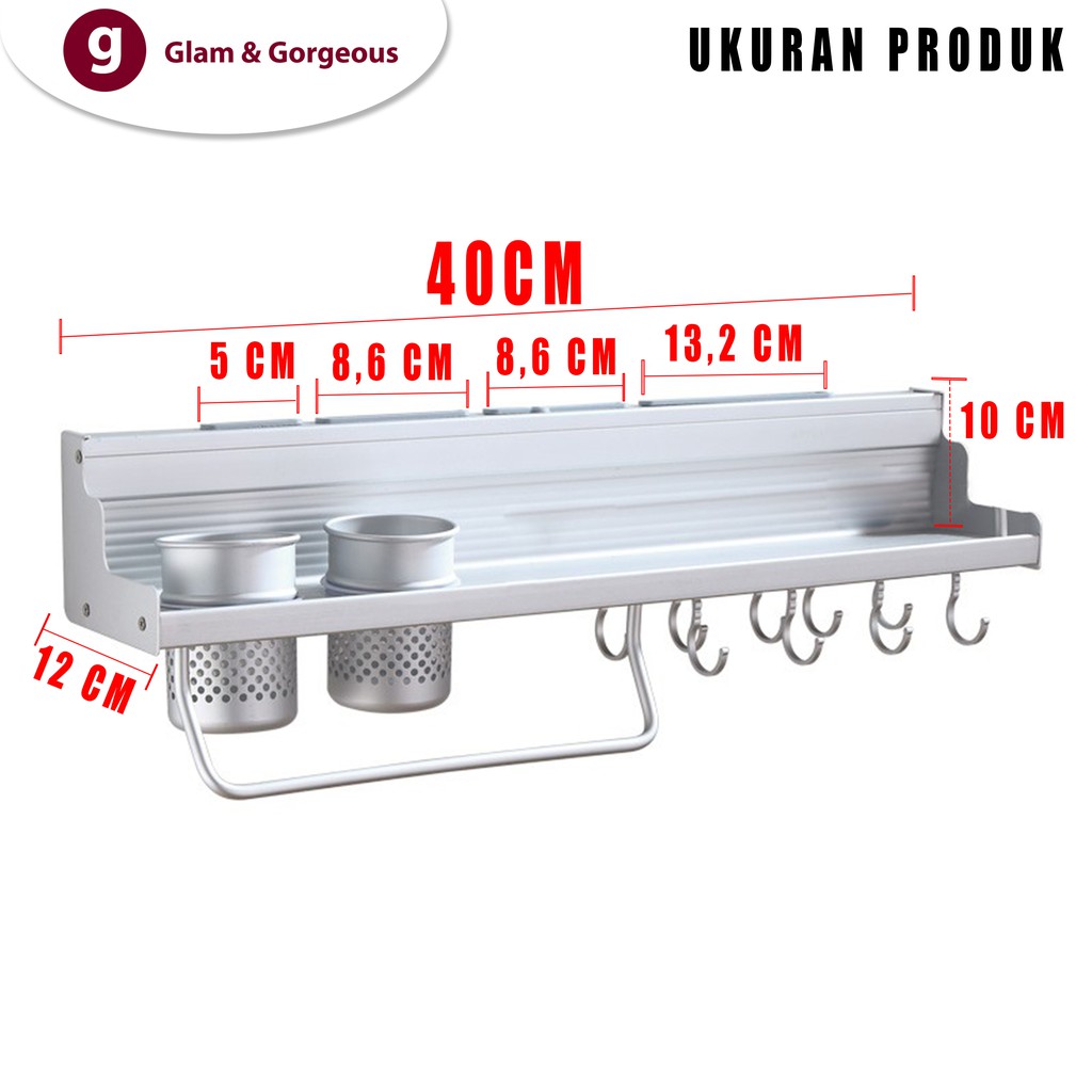 Rak Bumbu Dapur Gantung Minimalis Dinding Dapur Serbaguna Aluminium AD 568 N40