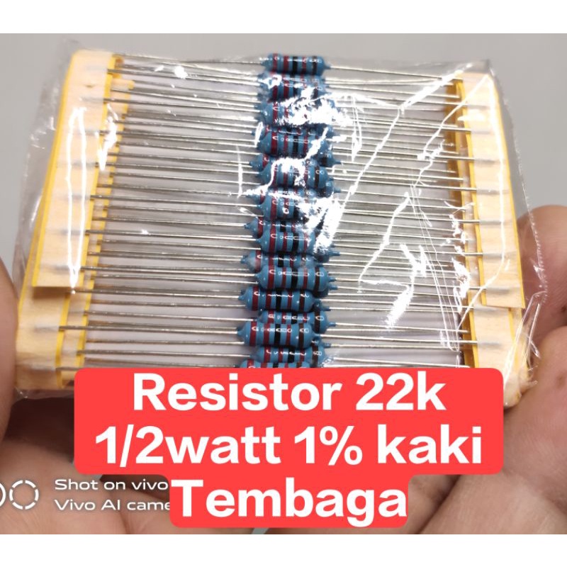 Resistor 22k 1/2watt 1% kaki Tembaga
