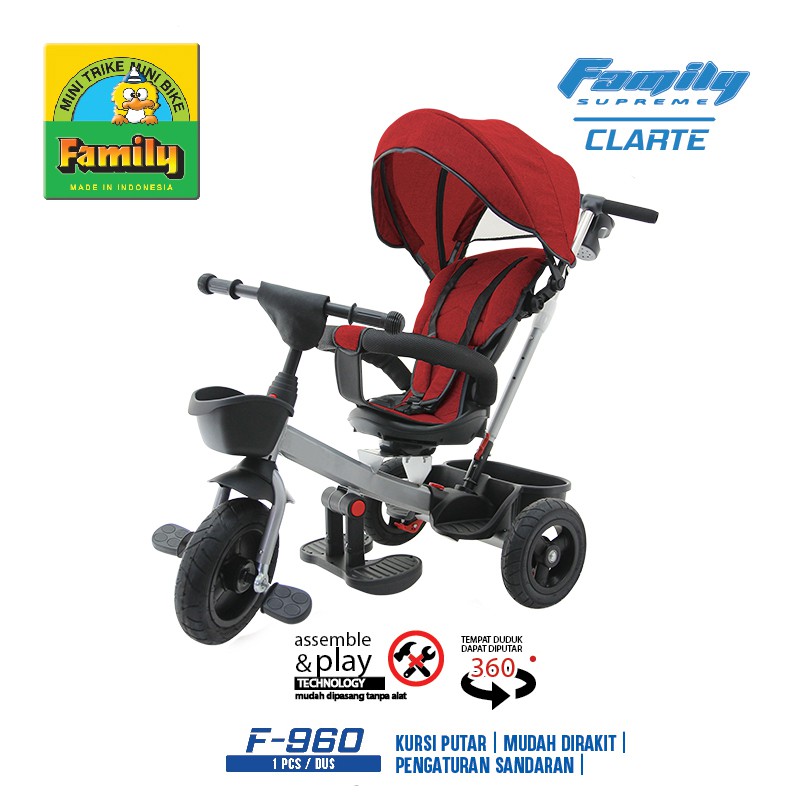  Clarte  Stroller Sepeda  Roda Tiga Family  F 960  Merah 