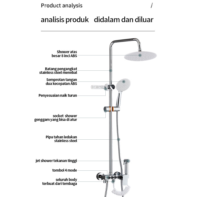 Shower Kamar Mandi 4 Dalam 1 Set Dengan Faucet Sprayer / shower set kamar mandi panas dingin