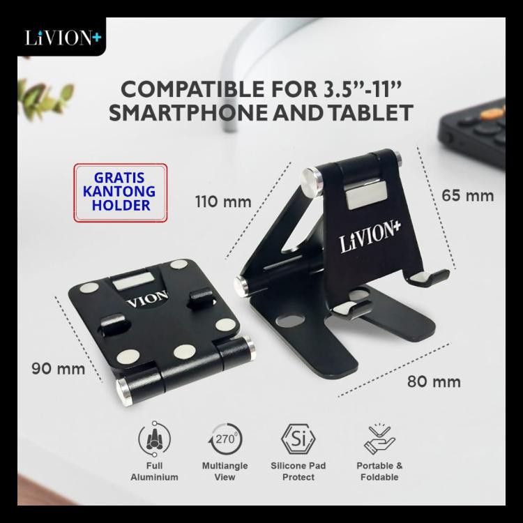 Livion+ Dudukan Hp Aluminium Stand Holder Lipat Handphone Ipad Tablet Kode 430