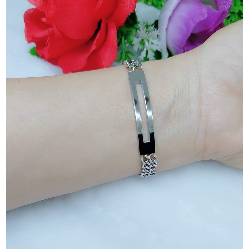 Gelang titanium dobel rantai perhiasan fashion 0443