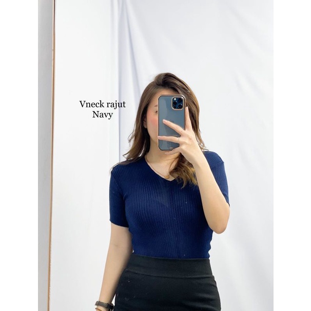 MDLV ~ V-Neck Rajut Atasan Rajut Atasan Kerah V Rajut Basic Fashion Wanita