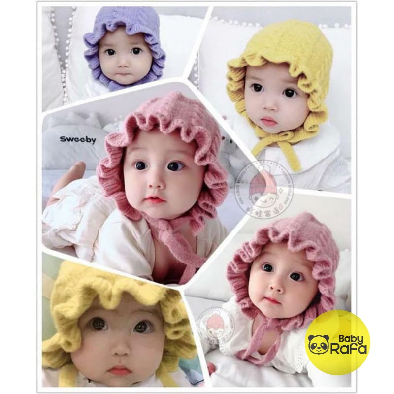 Topi Kupluk Bayi Bonet Bonnet Ruffle hat baby girl perempuan Rajut / Topi Rajut Bonnet Baby Girl Premium