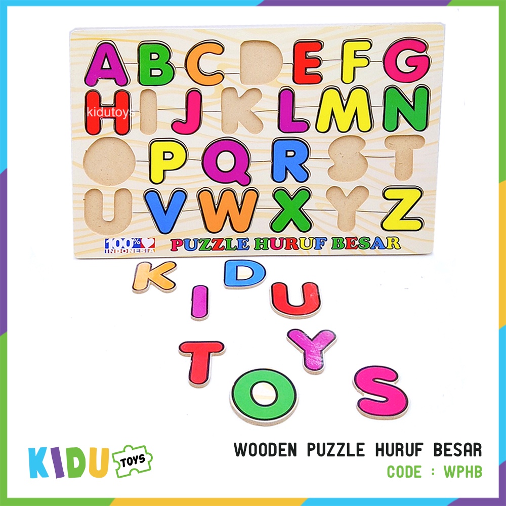 Mainan Puzzle Kayu Edukasi Huruf Hijaiyah Arab Kapital Besar Angka ABC 123 Number Letter Wooden Puzzle Kidu Toys