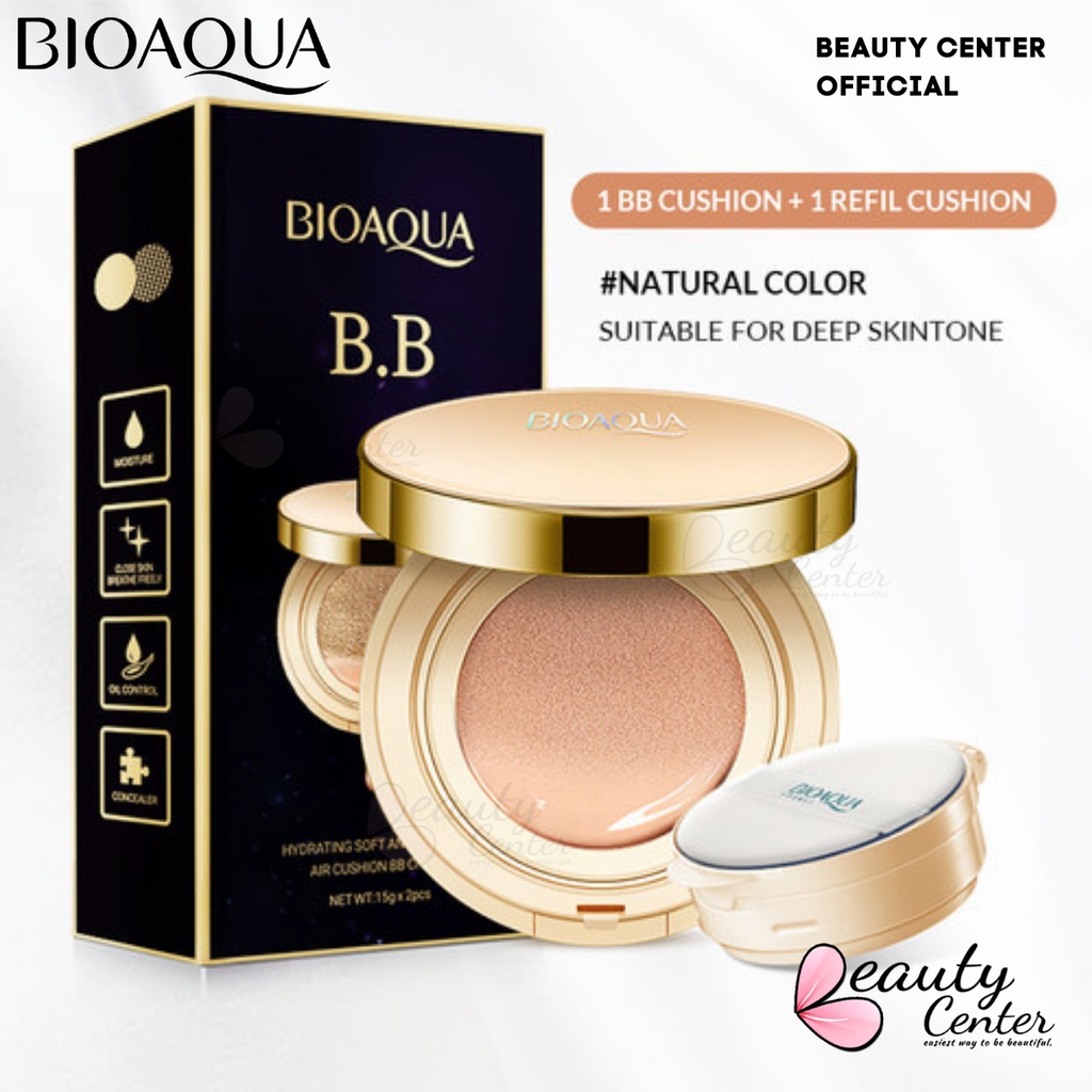 [ORI] Bioaqua Cushion BB Cream + Refill  Hydrating Soft &amp; Flawless Air Menjaga Make Up Tetap Cantik Seharian - BPOM 30 gr