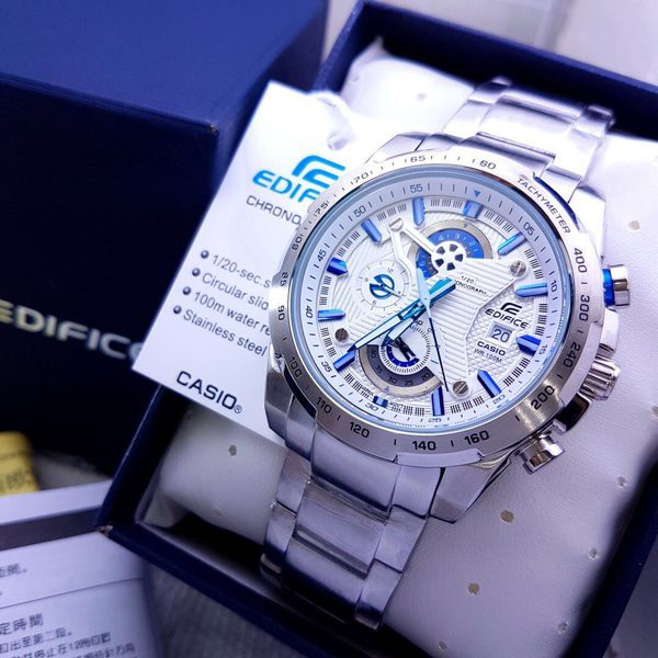 Casio Edifice Original Japan EFR 523D  - 1A2VUDF Chain Stainless Silver Dial White