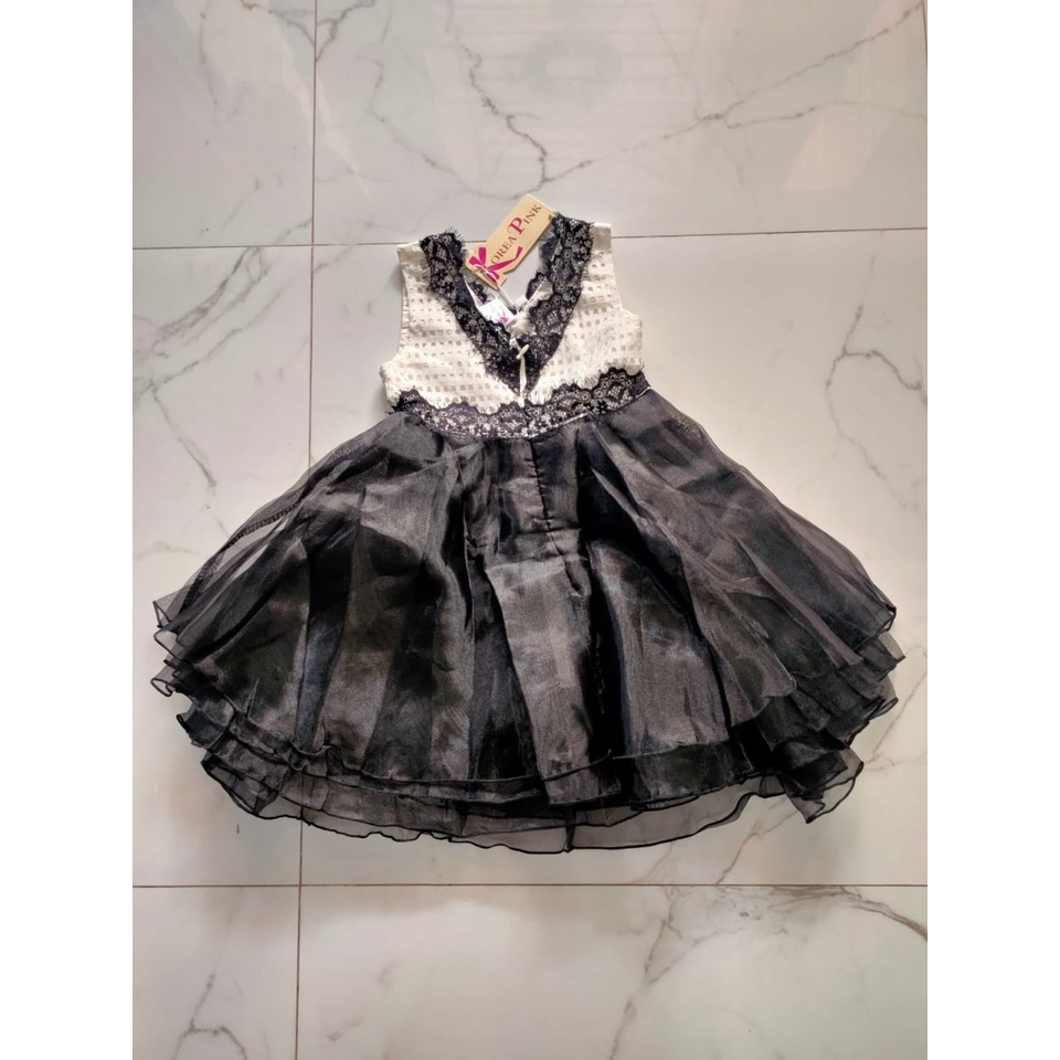 DRESS KOREA PINK PUTIH HITAM/DRESS MEWAH ANAK PEREMPUAN 2-4TAHUN TILE