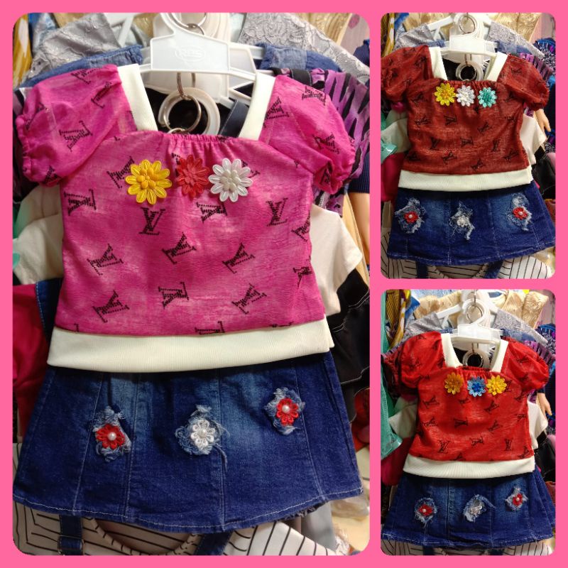 (1 SET)SETELAN ROK JEANS ANAK PEREMPUAN/BAJU STELAN JEANS ANAK PEREMPUAN/SET BAYI/BAJU BAYI/PAKAIAN 