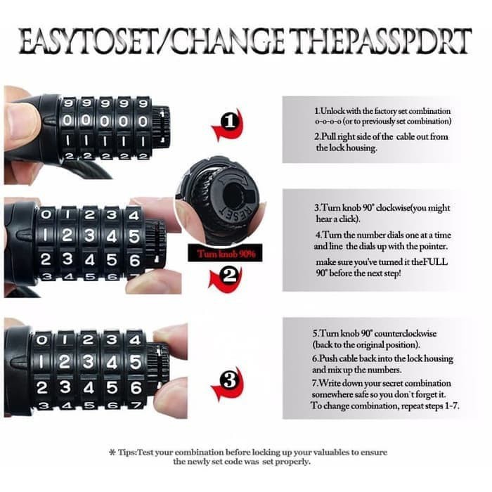 Gembok Sepeda 5 Digit (Cable Lock) (Bisa Reset)