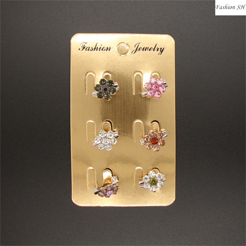 6pcs Bros Peniti Desain Bunga Kecil Hias Berlian Imitasi Gaya Vintage M70038-4