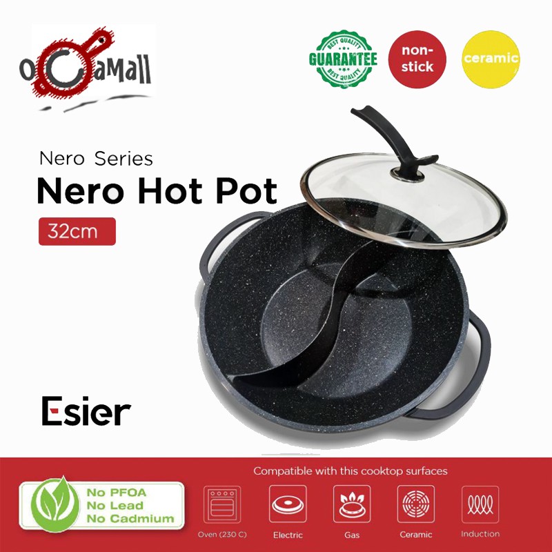 Panci Shabu-Shabu 2 Sekat - Esier Nero Series Hot Pot 32cm