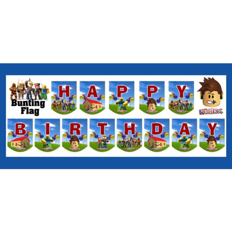 Roblox Flag Banner Bunting Happy Birthday Perlengakapan Pesta Dekorasi Anak Ulang Tahun