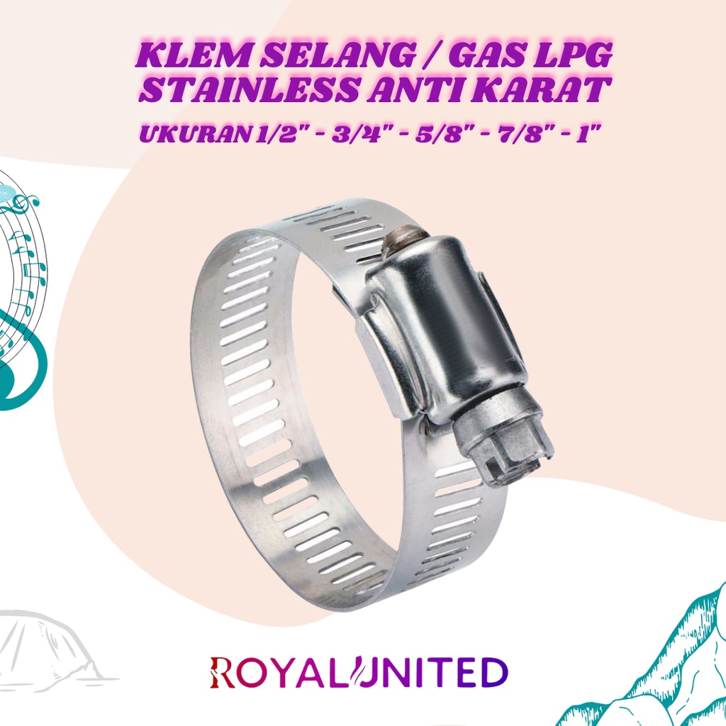 Klem Selang Stainless / Hose Clamp 1/2&quot;, 5/8&quot; , 3/4&quot; , 7/8&quot; (Tebal 8mm) - ROYAL