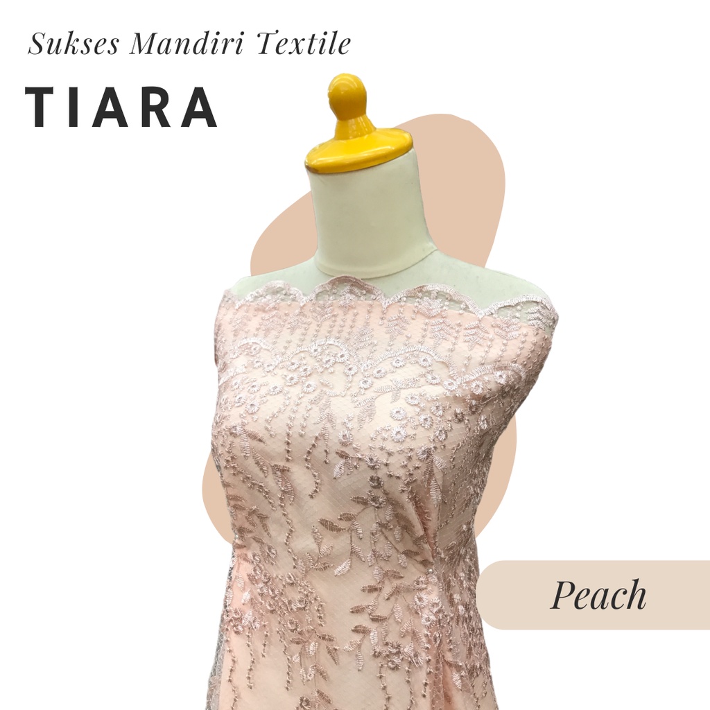 [TIARA] Brokat Brukat Tile Premium Mewah Warna Peach Pink Salem | Harga ½ meter = 50 cm (Bahan Dress