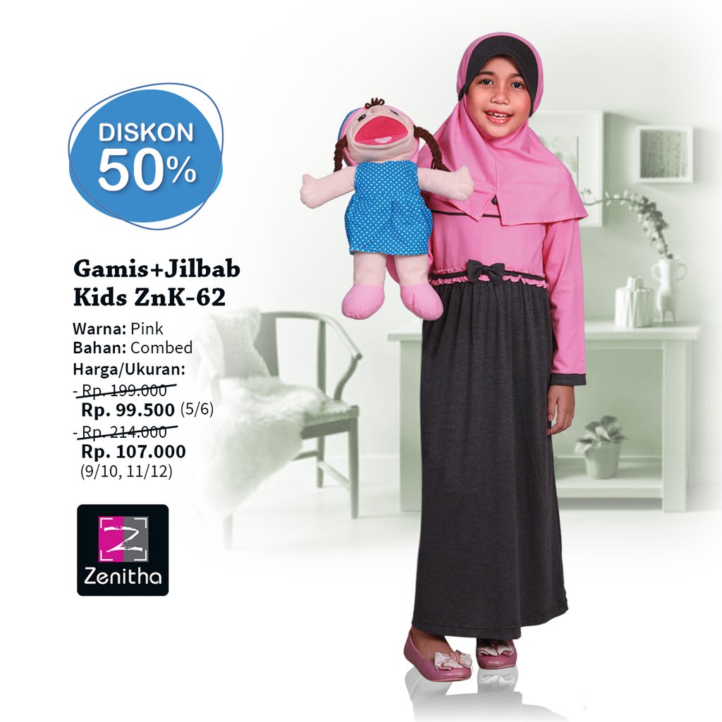 Busana Muslim Anak Gamis Zenitha 62 Pink