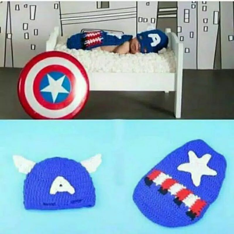 Kostum Rajut Foto Bayi #Captain America - Model A