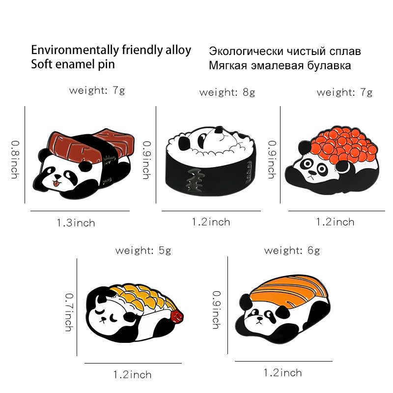 Bros Pin Enamel Desain Panda Sushi Beruang Nasi Gulung Sashimi Barbecue Gaya China Untuk Hadiah Anak