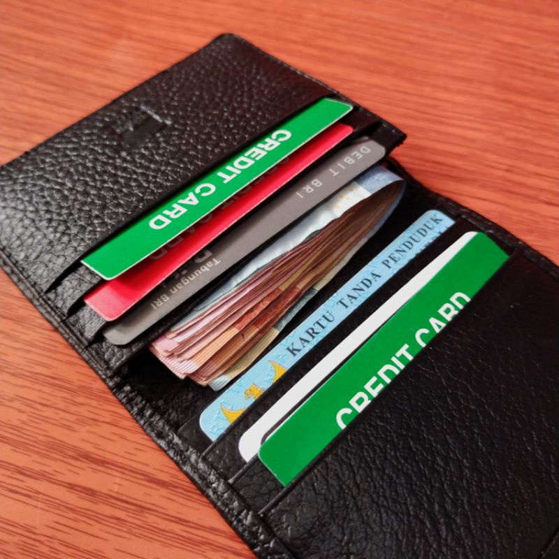 Dompet Kartu Atm Kredit Card Kulit Sapi Asli 100% Simple ukuran Mini/Kecil