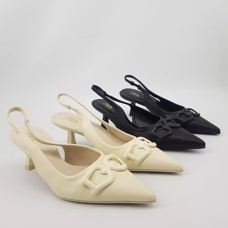 [35-41] Pump heels stripe back 6cm with chain by Zara import high quality fashion shoes sepatu wanit