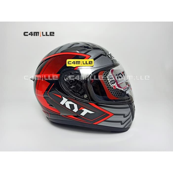 OFC HELM KYT FALCON 2 ARMOUR BLACK RED FLUO DOUBLE VISOR FULL FACE - L
