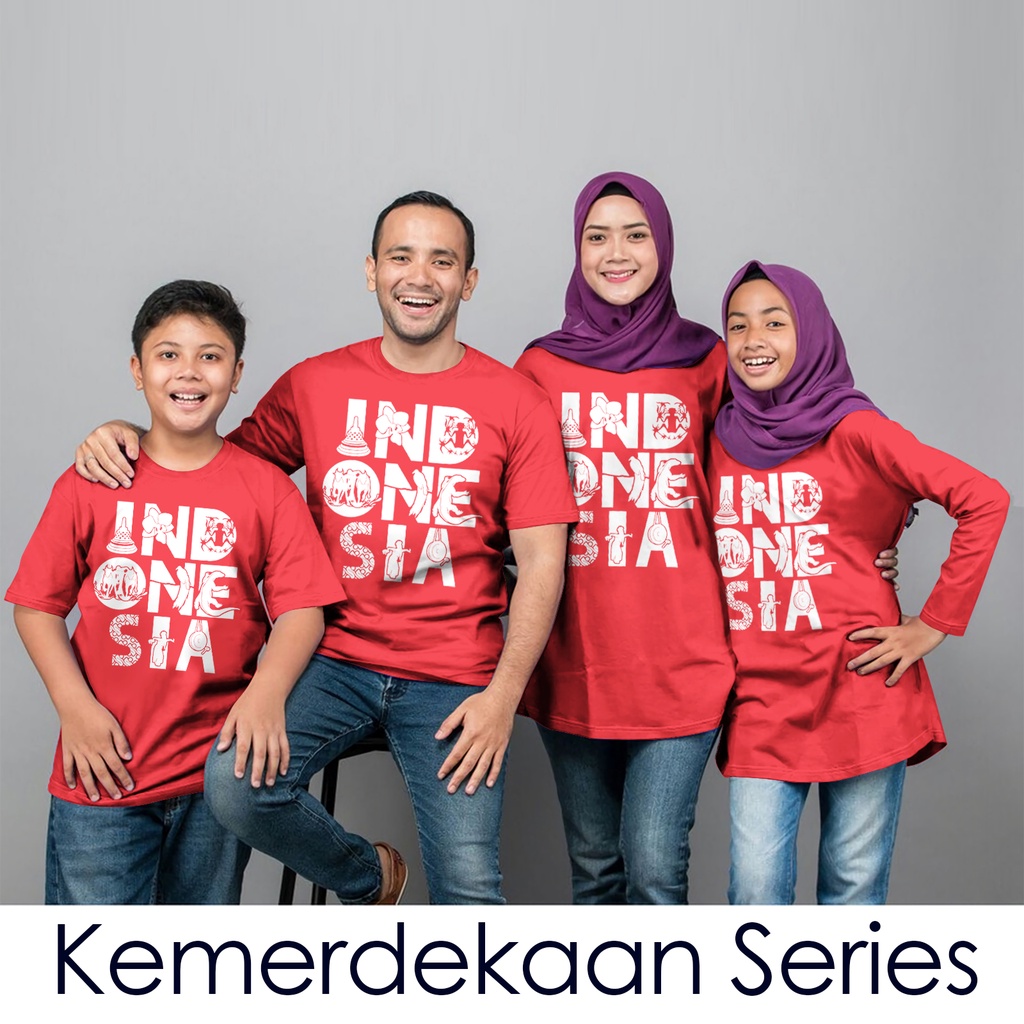 Kaos Family Couple Agustusan Kemerdekaan Indonesia Motif Doodle Indonesia Kaos Keluarga Laki Laki Perempuan Kaos Anak Dan Dewasa Lengan Pendek dan Lengan Panjang