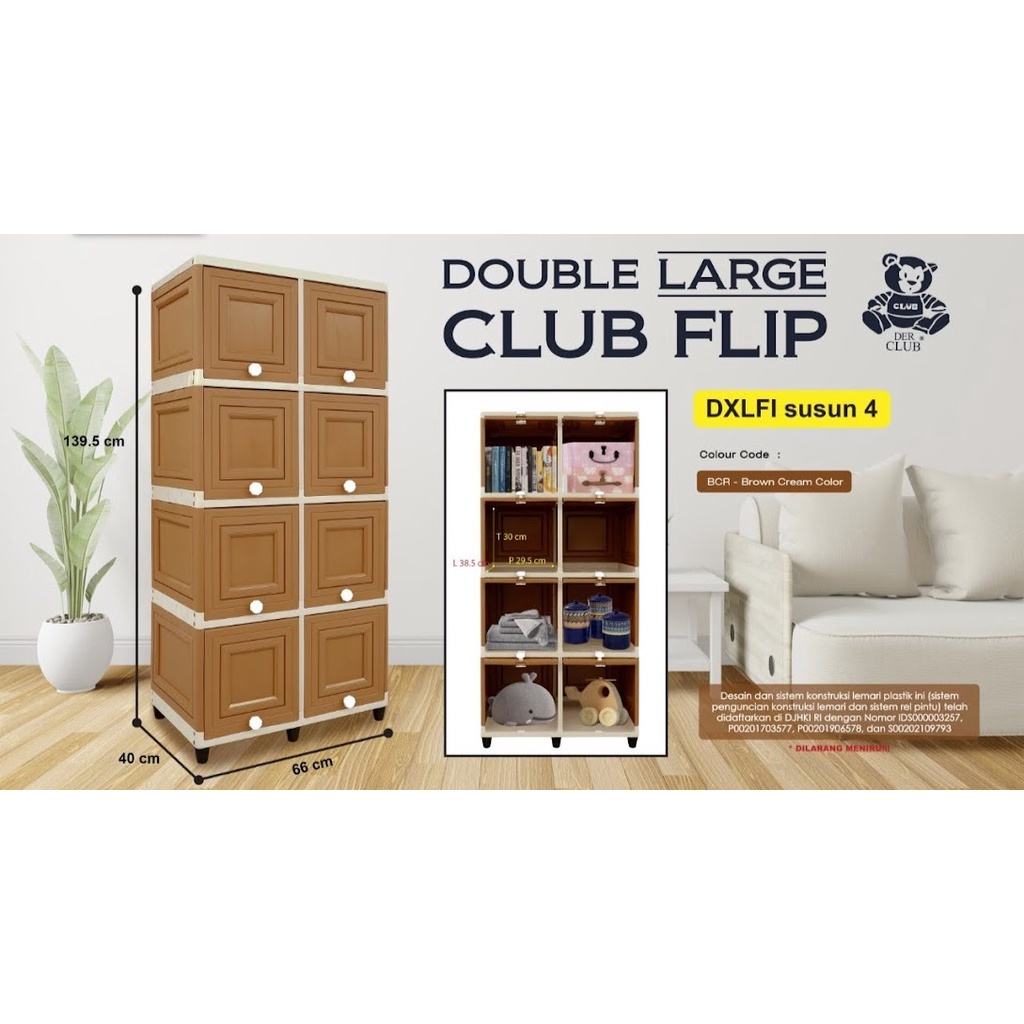 Lemari Plastik Club Fli Double Large Susun 4 Pintu 8 Ukuran Large Besar