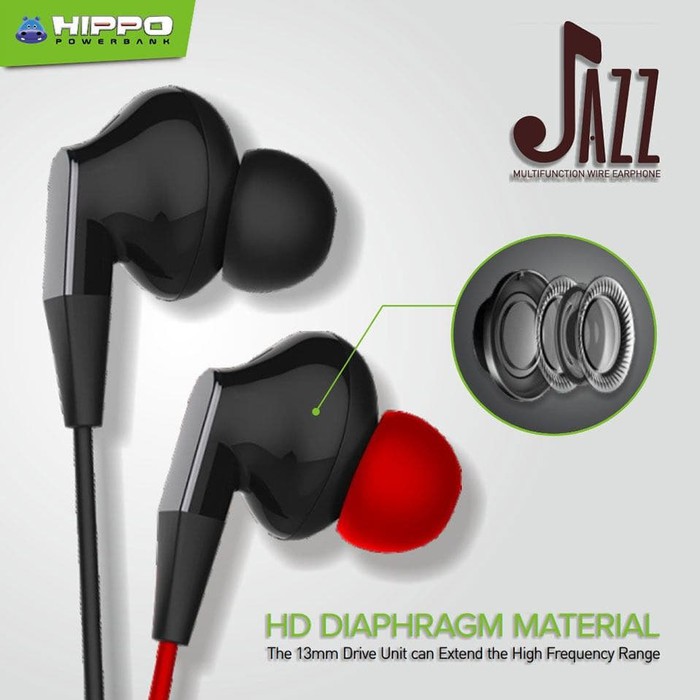 Handsfree / Earphone / Headset HIPPO JAZZ Berkualitas Garansi Resmi