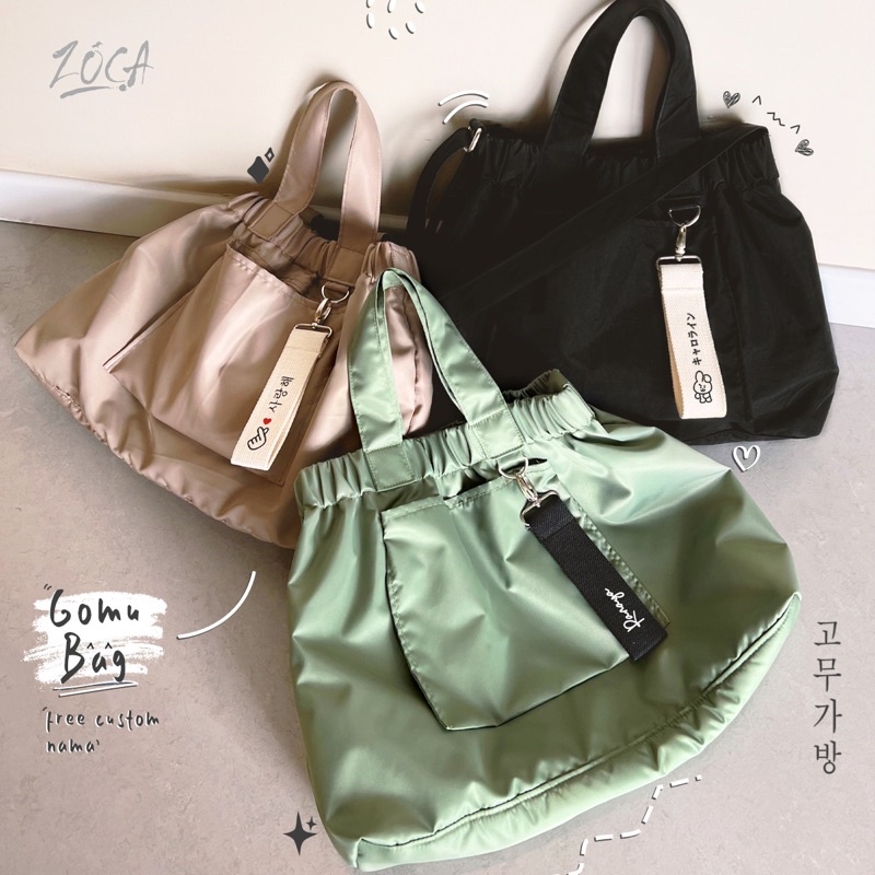 GOMU FOLDABLE BAG / SLINGBAG / TAS SELEMPANG ( FREE CUSTOM NAMA ) HAND BAG / TOTE BAG / KOREAN BAG / SHOULDER BAG / TAS WANITA