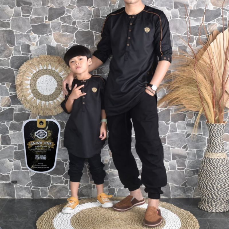 Koko couple/ koko warna hitam kombinasi /baju koko couple ayah dan anak/ atasan muslim terlaris