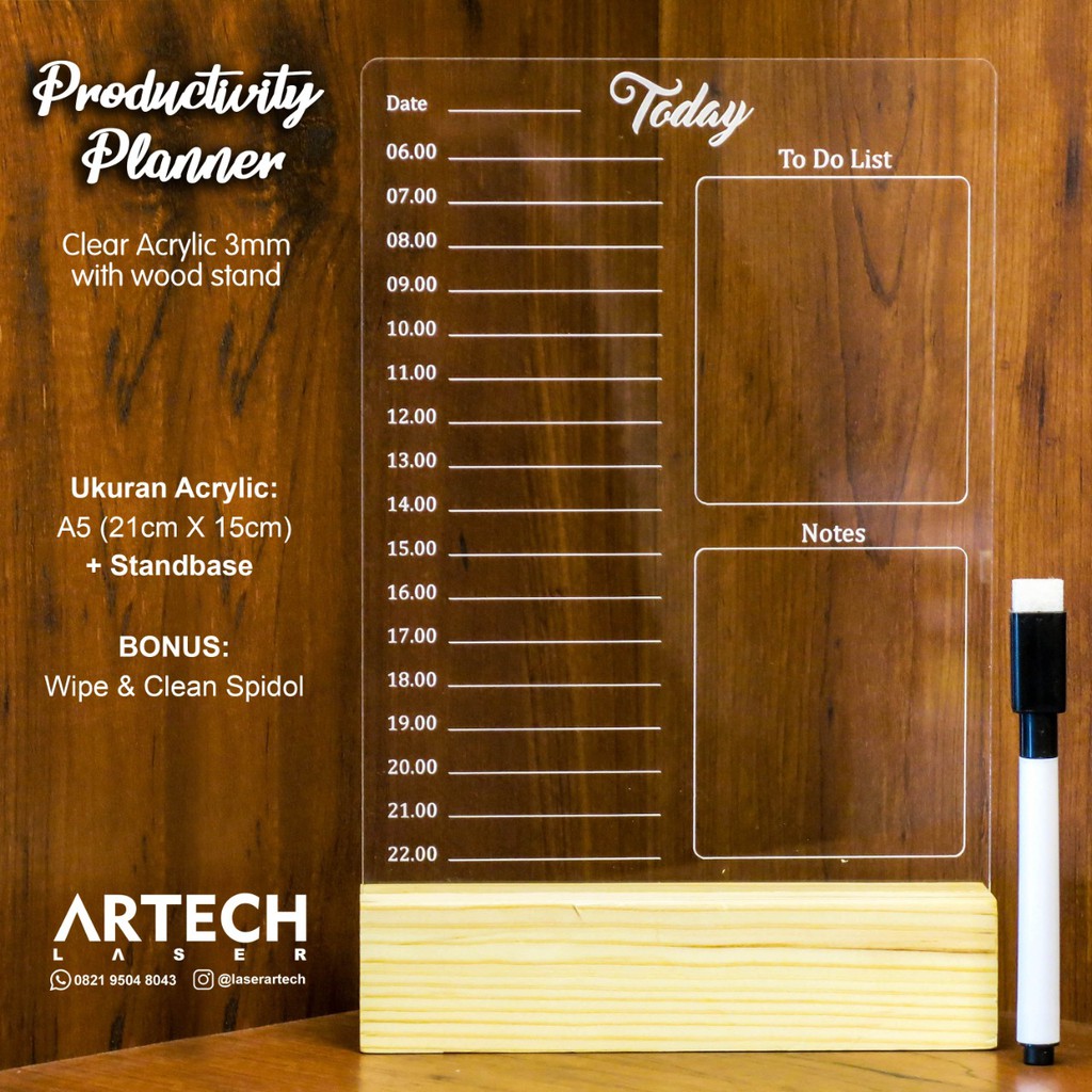 

ACRYLIC PLANNER TO DO LIST DAILY - PRODUCTIVITY PLANNER - UKURAN A5